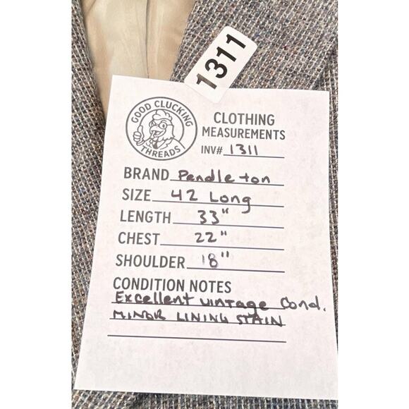 Pendleton 42L Tweed Sports Coat Suede Western Yoke Blazer Barleycorn Donegal - Picture 3 of 9